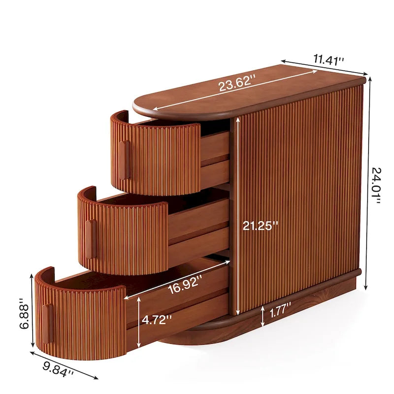 Semi-oval 3-drawer Solid Wood End Side Table for Living Room