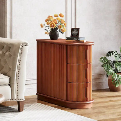 Semi-oval 3-drawer Solid Wood End Side Table for Living Room