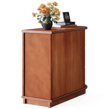 Semi-oval 3-drawer Solid Wood End Side Table for Living Room