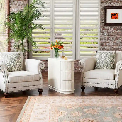 Semi-oval 3-drawer Solid Wood End Side Table for Living Room