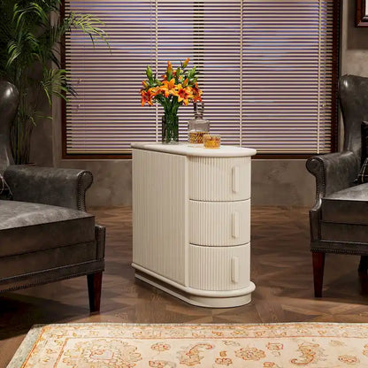 Semi-oval 3-drawer Solid Wood End Side Table for Living Room