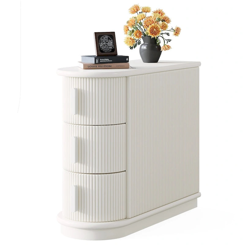 Semi-oval 3-drawer Solid Wood End Side Table for Living Room