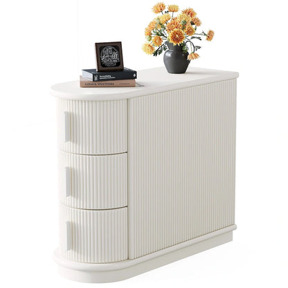 Semi-oval 3-drawer Solid Wood End Side Table for Living Room