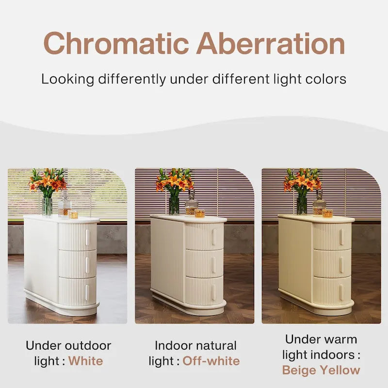 Semi-oval 3-drawer Solid Wood End Side Table for Living Room