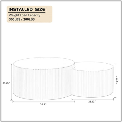 Modern Glam Round End Nesting Coffee Table Set for Living Room (Set of 2) No Assembled