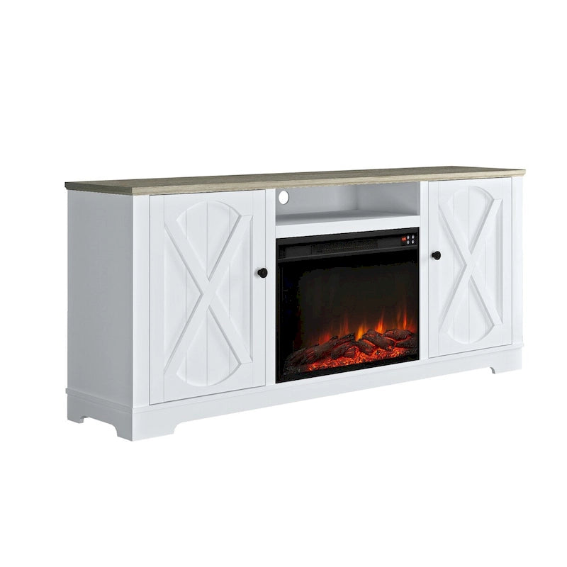 70 Farmhouse TV Stand with Fireplace, Fits up to 75 TV - 70W x 30H x 14.5D