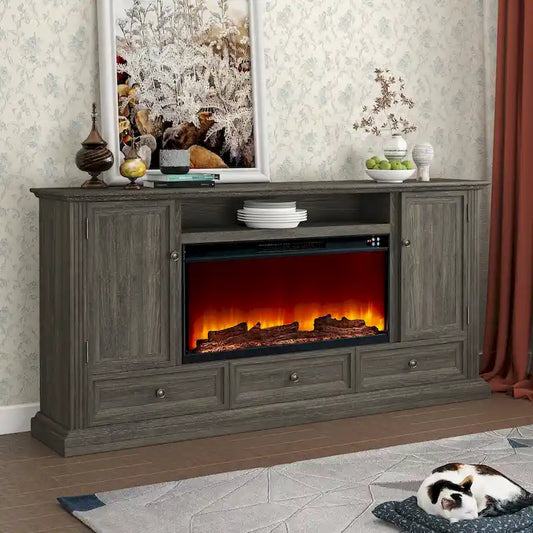 Farmhouse 72 TV Stand with Fireplace - Accommodates up to 75 TV - 73W x 35H x 14D