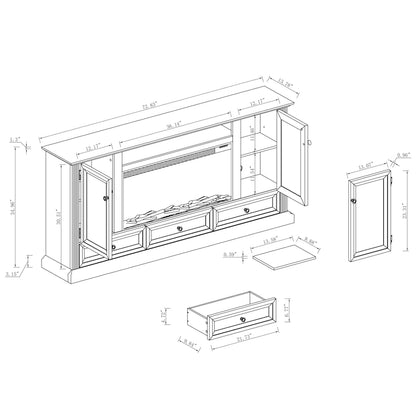 Farmhouse 72 TV Stand with Fireplace - Accommodates up to 75 TV - 73W x 35H x 14D