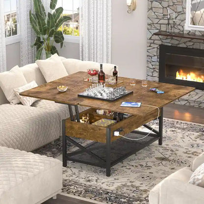 Expandable Lift Top Coffee Table Converts to Dining Table with LED Light and Power Outlet - 39 in. W X 41.73 in. L X 26.6 in. H