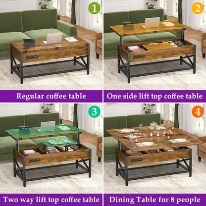 Expandable Lift Top Coffee Table Converts to Dining Table with LED Light and Power Outlet - 39 in. W X 41.73 in. L X 26.6 in. H