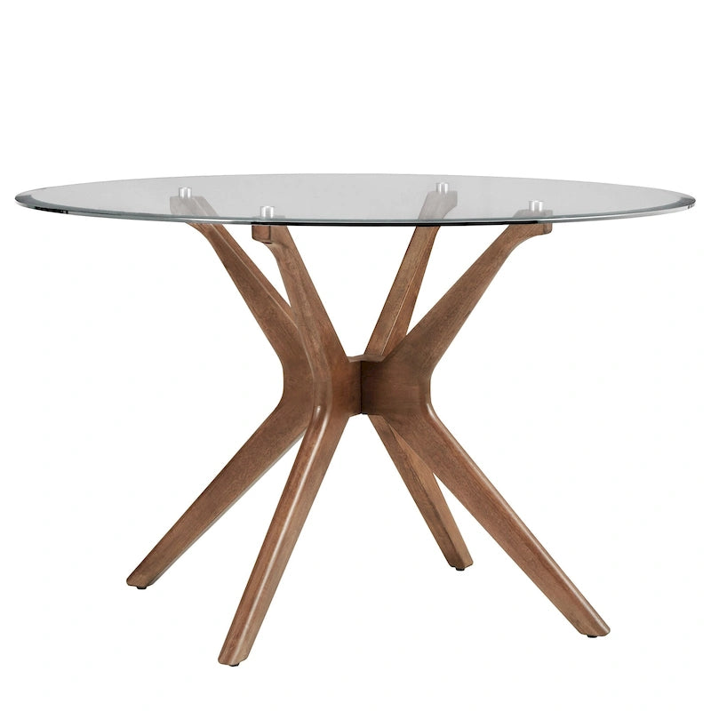 Nadine Dark Walnut Finish Glass Table Top Round Dining Set - Curved Back Chairs by iNSPIRE Q Modern
