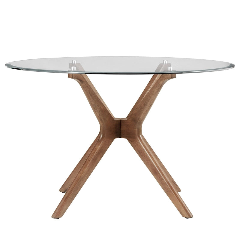 Nadine Dark Walnut Finish Glass Table Top Round Dining Set - Curved Back Chairs by iNSPIRE Q Modern