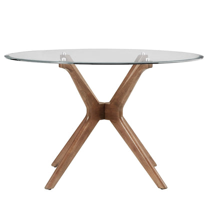 Nadine Dark Walnut Finish Glass Table Top Round Dining Set - Curved Back Chairs by iNSPIRE Q Modern