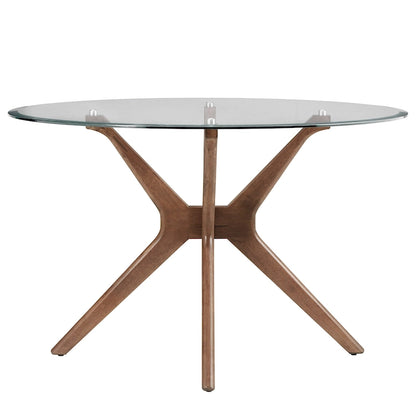 Nadine Dark Walnut Finish Glass Table Top Round Dining Set - Curved Back Chairs by iNSPIRE Q Modern
