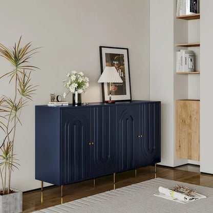 60-in Modern Blue/ Grey Lacquered 4 Door Wooden Sideboard Buffet Server Accent Storage Cabinet