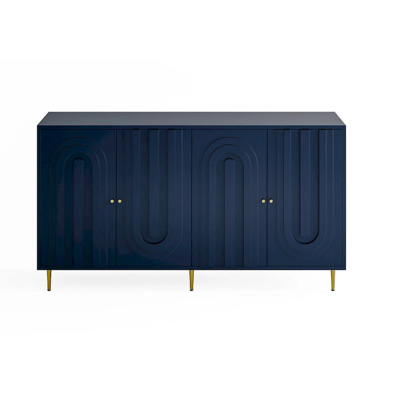 60-in Modern Blue/ Grey Lacquered 4 Door Wooden Sideboard Buffet Server Accent Storage Cabinet