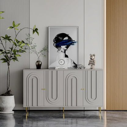 60-in Modern Blue/ Grey Lacquered 4 Door Wooden Sideboard Buffet Server Accent Storage Cabinet