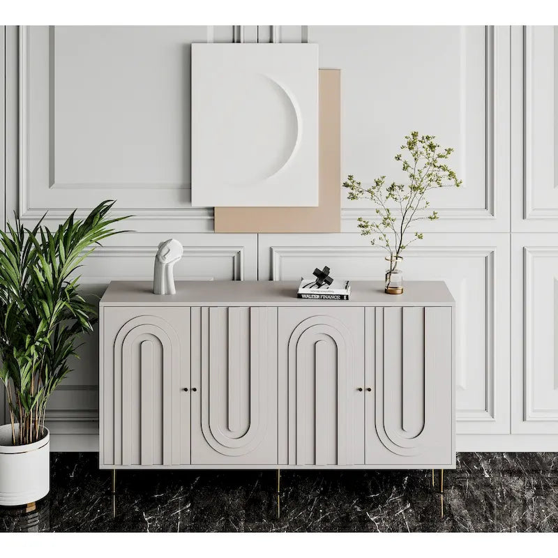 60-in Modern Blue/ Grey Lacquered 4 Door Wooden Sideboard Buffet Server Accent Storage Cabinet