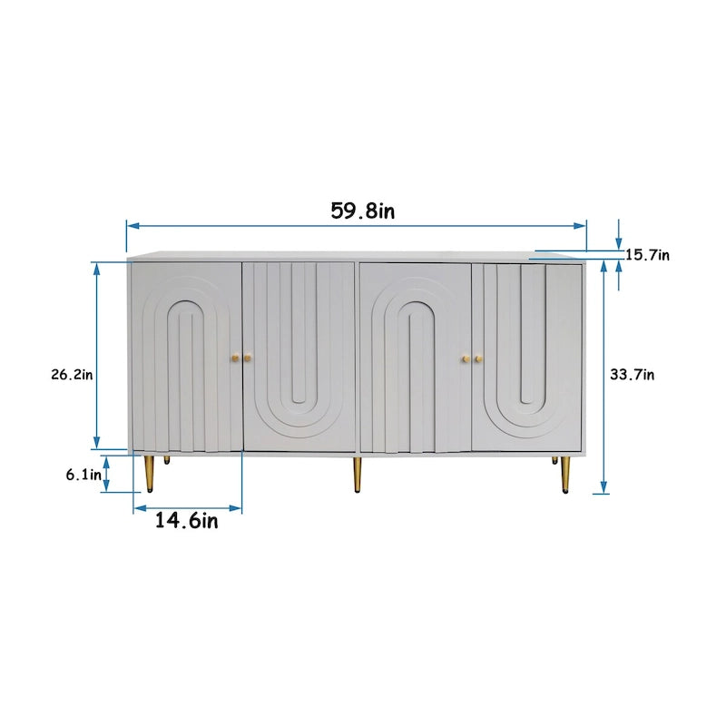 60-in Modern Blue/ Grey Lacquered 4 Door Wooden Sideboard Buffet Server Accent Storage Cabinet