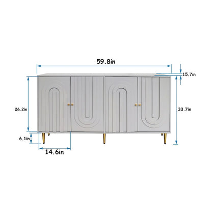 60-in Modern Blue/ Grey Lacquered 4 Door Wooden Sideboard Buffet Server Accent Storage Cabinet