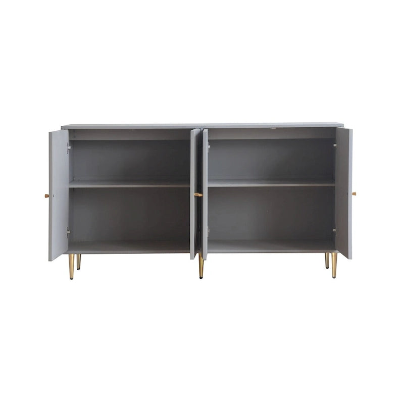 60-in Modern Blue/ Grey Lacquered 4 Door Wooden Sideboard Buffet Server Accent Storage Cabinet