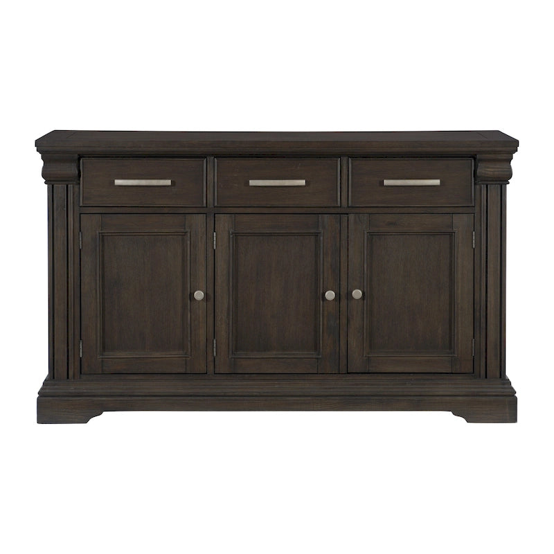 Ruth 60 Inch Sideboard Server Buffet, 3 Drawer 3 Cabinet, Rustic Brown Wood