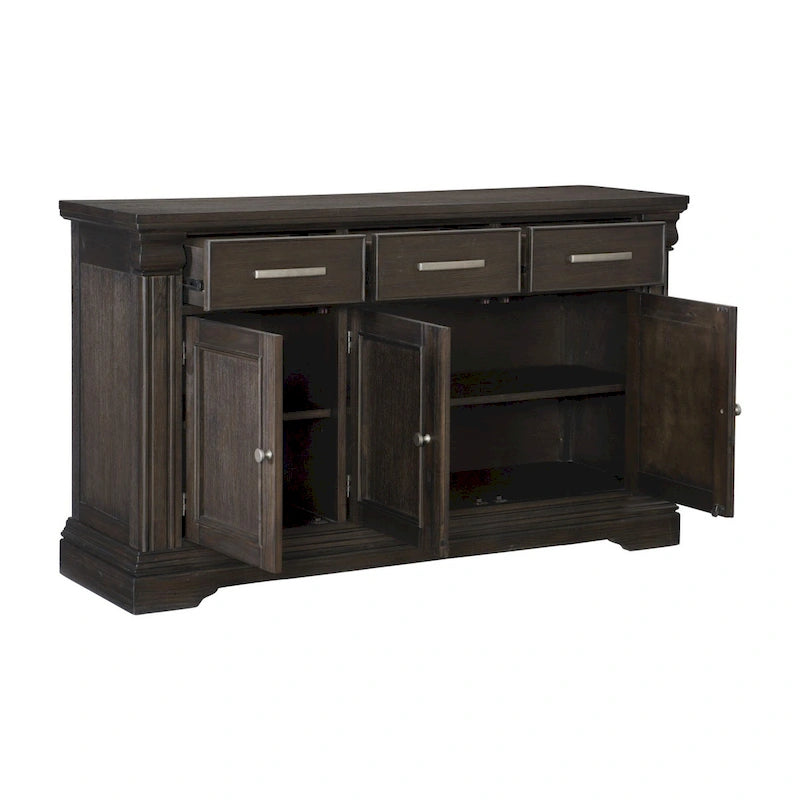 Ruth 60 Inch Sideboard Server Buffet, 3 Drawer 3 Cabinet, Rustic Brown Wood