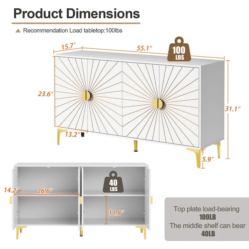Sideboard Buffet Cabinet with Storage Four Door Adjustable Shelves Storage Cabinet Coffee Bar Cabinet
