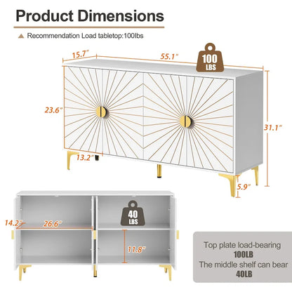 Sideboard Buffet Cabinet with Storage Four Door Adjustable Shelves Storage Cabinet Coffee Bar Cabinet