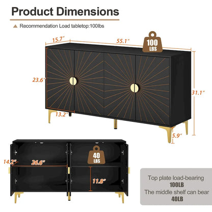 Sideboard Buffet Cabinet with Storage Four Door Adjustable Shelves Storage Cabinet Coffee Bar Cabinet