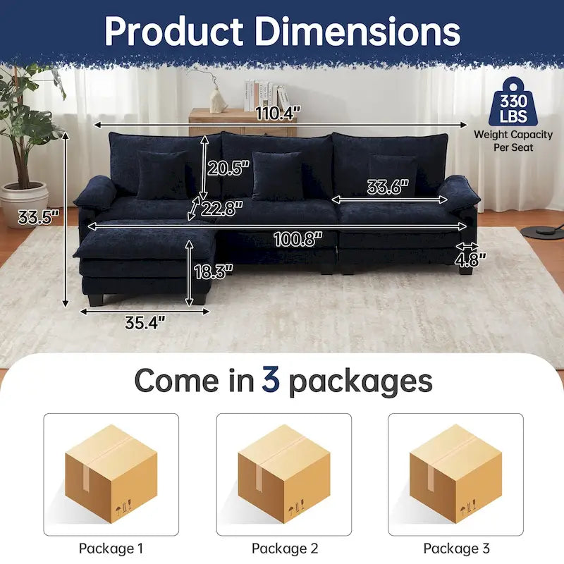 Modular Sectional Sofa Set Convertible Sectional Sleeper Sofa with Chaise for Apartment