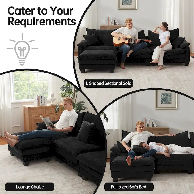 Modular Sectional Sofa Set Convertible Sectional Sleeper Sofa with Chaise for Apartment