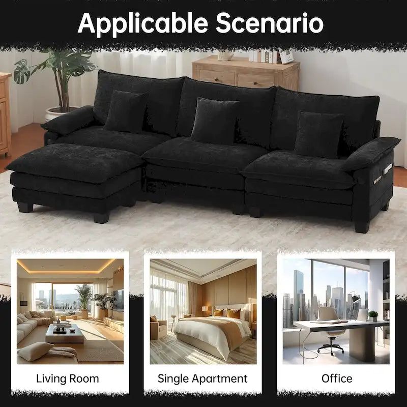 Modular Sectional Sofa Set Convertible Sectional Sleeper Sofa with Chaise for Apartment
