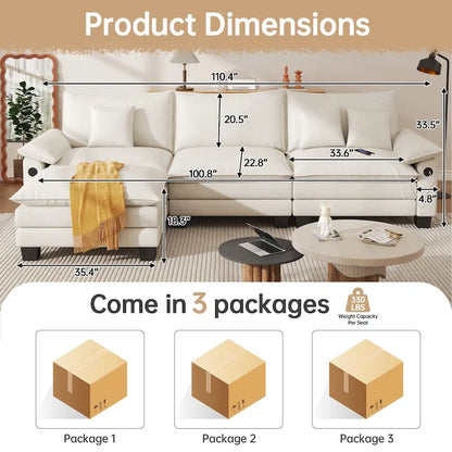 Modular Sectional Sofa Set Convertible Sectional Sleeper Sofa with Chaise for Apartment