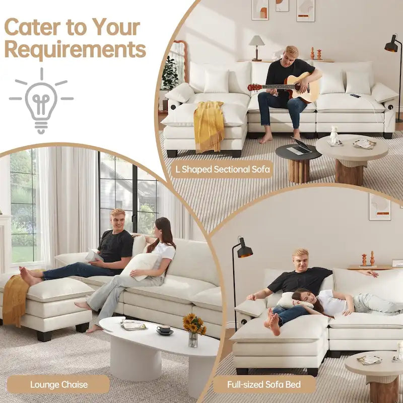 Modular Sectional Sofa Set Convertible Sectional Sleeper Sofa with Chaise for Apartment