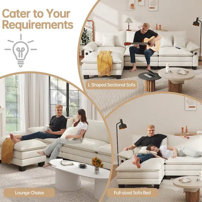 Modular Sectional Sofa Set Convertible Sectional Sleeper Sofa with Chaise for Apartment