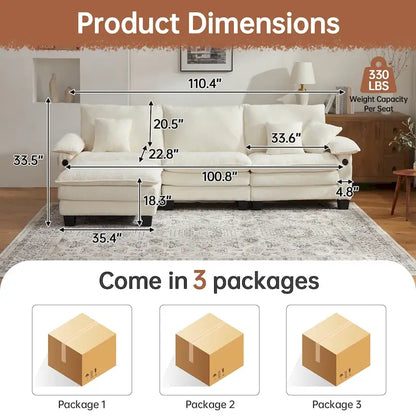 Modular Sectional Sofa Set Convertible Sectional Sleeper Sofa with Chaise for Apartment