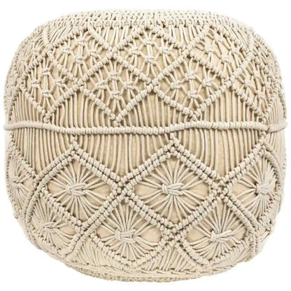 18 Solid Cream Macrame Round Handmade Natural Cotton Pouf