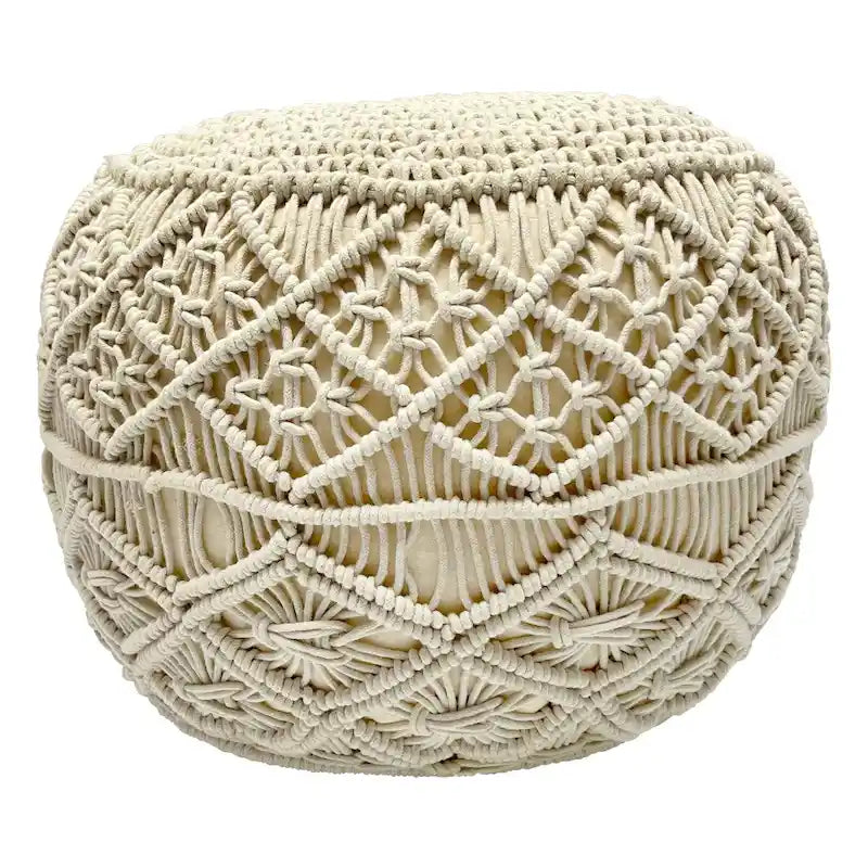 18 Solid Cream Macrame Round Handmade Natural Cotton Pouf
