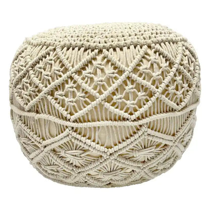 18 Solid Cream Macrame Round Handmade Natural Cotton Pouf