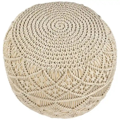 18 Solid Cream Macrame Round Handmade Natural Cotton Pouf