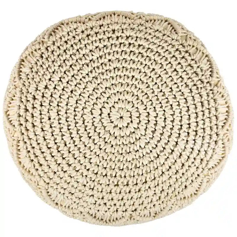 18 Solid Cream Macrame Round Handmade Natural Cotton Pouf