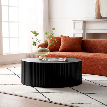 Modern Round Wood Coffee Table-Black
