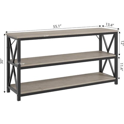 55 3 Tier Narrow Entryway Table, Console Table with Metal Frame