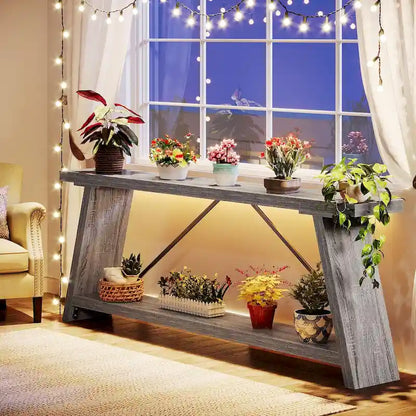 70.9 Inches Long Rustic Wood Console Sofa Table with Storage Shelf