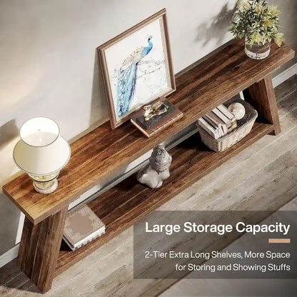 70.9 Inches Long Rustic Wood Console Sofa Table with Storage Shelf