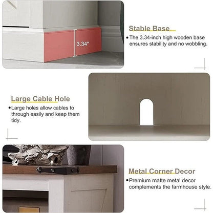 Farmhouse Wood TV Stand, Rustic Entertainment Center, Console Cabinet - n/a