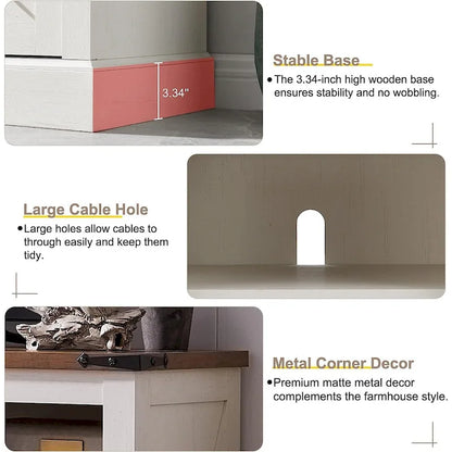 Farmhouse Wood TV Stand, Rustic Entertainment Center, Console Cabinet - n/a