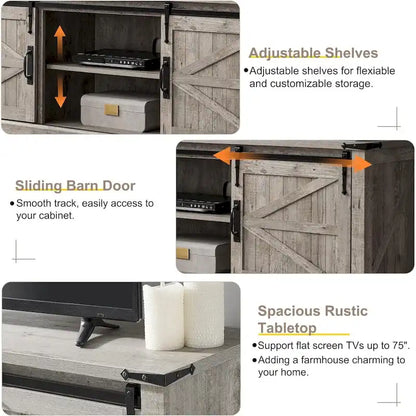 Farmhouse Wood TV Stand, Rustic Entertainment Center, Console Cabinet - n/a