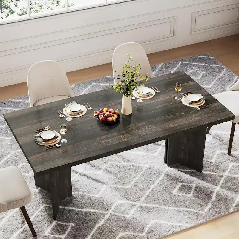 Farmhouse Wood Rectangular Dinner Dining Table for Kitchen Dining Room